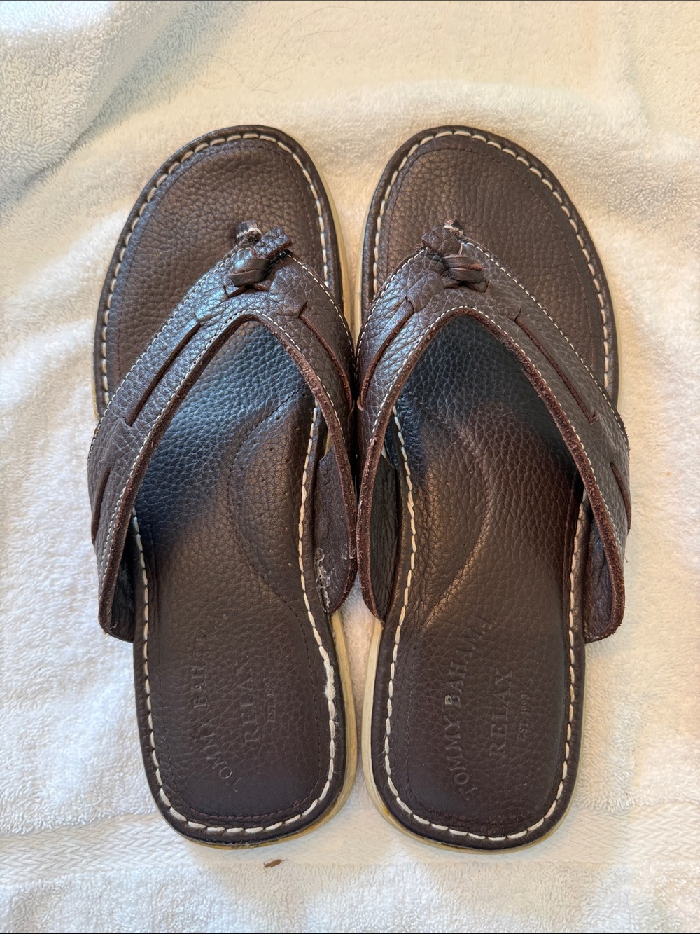 Tommy Bahama Brown Pebbled Leather Thong Sandals